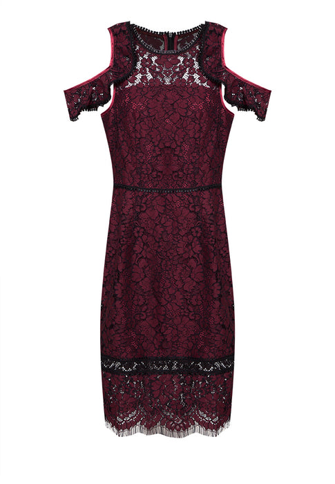 Ruffled Wine Lace Dress nomodel