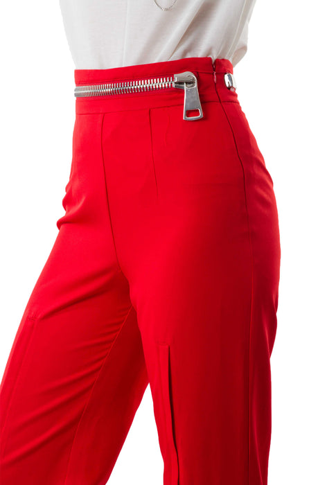 Zoey Zipper Red Pants closeup leftside