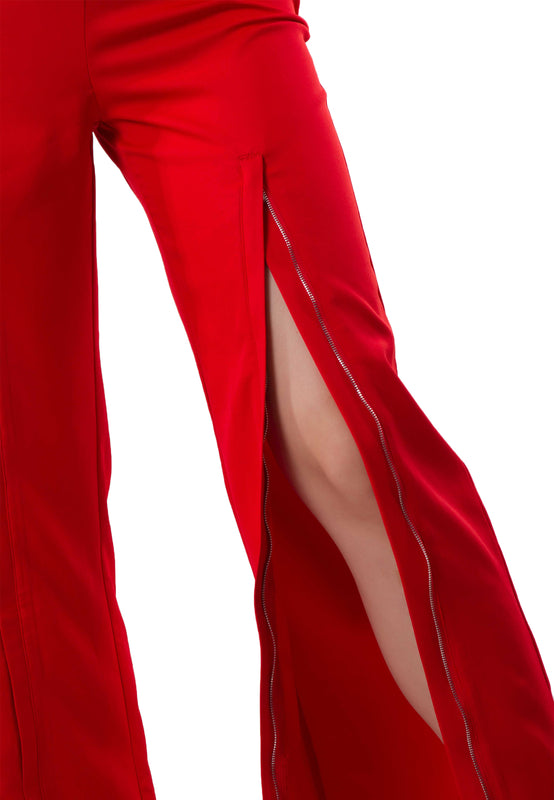 Zoey Zipper Red Pants left leg crap