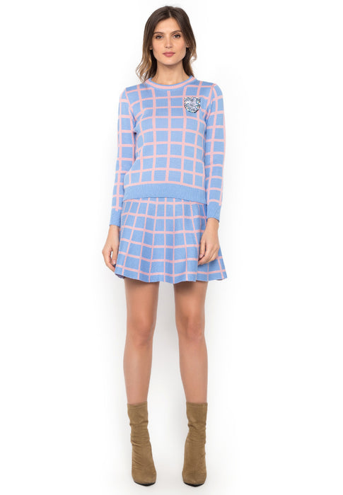 Pink & Blue Sweater with Mini Tent Skirt