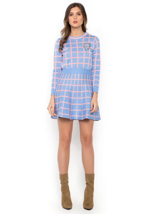 Pink & Blue Sweater with Mini Tent Skirt