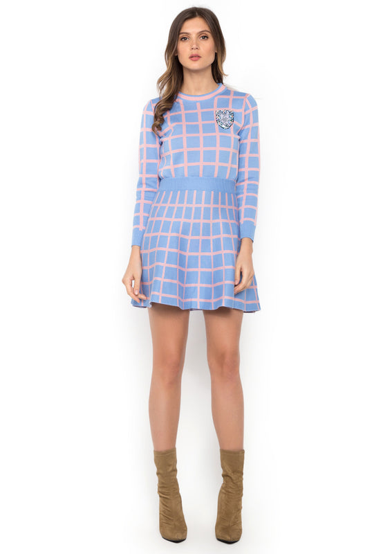 Pink & Blue Sweater with Mini Tent Skirt