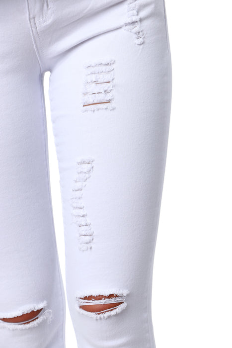 White Broken Denim Pants closeup