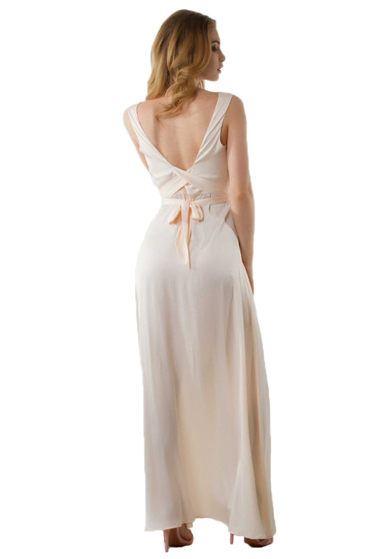 Zoey Satin Slit Maxi Dress backside