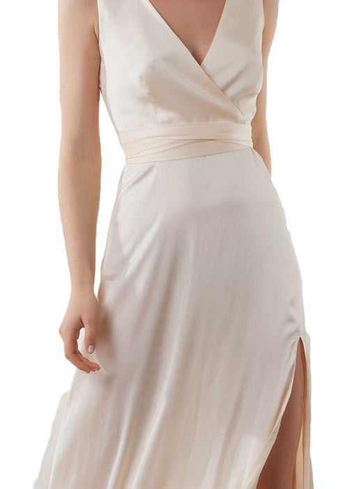 Zoey Satin Slit Maxi Dress closeup