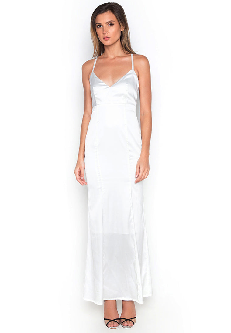 Natalia White Satin Dress