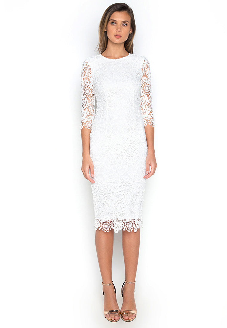 Chaste White Midi Lace Dress