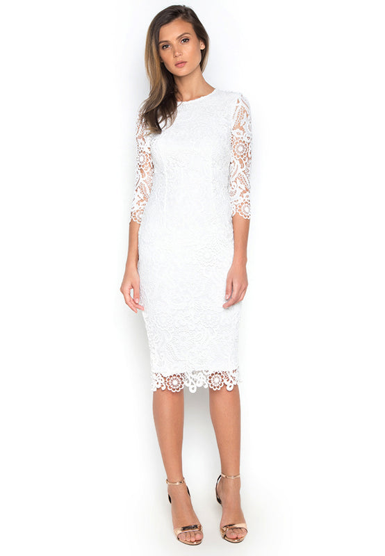 White long sleeve deals lace midi dress