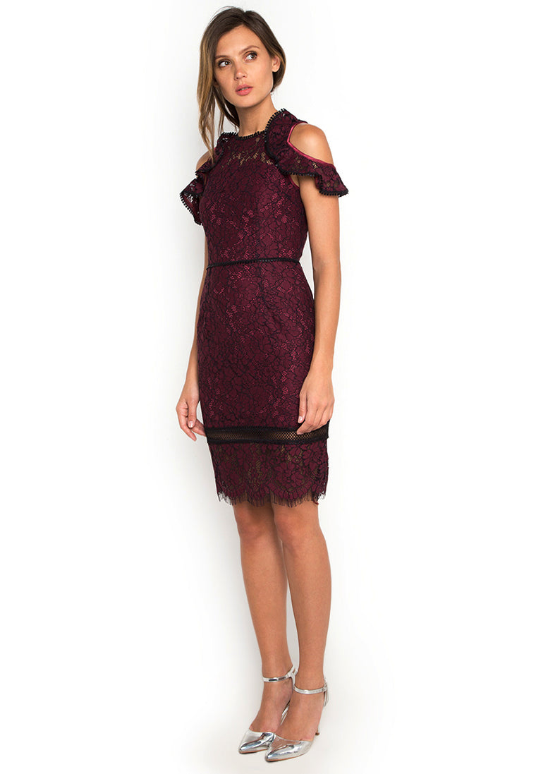 Ruffled Wine Lace Dress nomodel