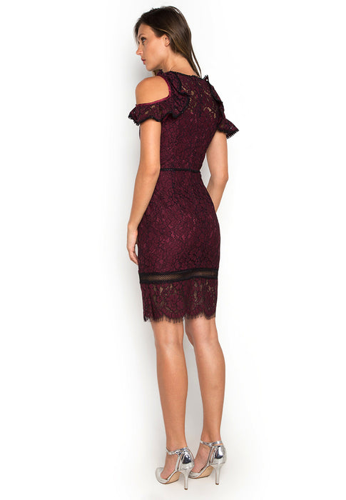 Ruffled Wine Lace Dress backside