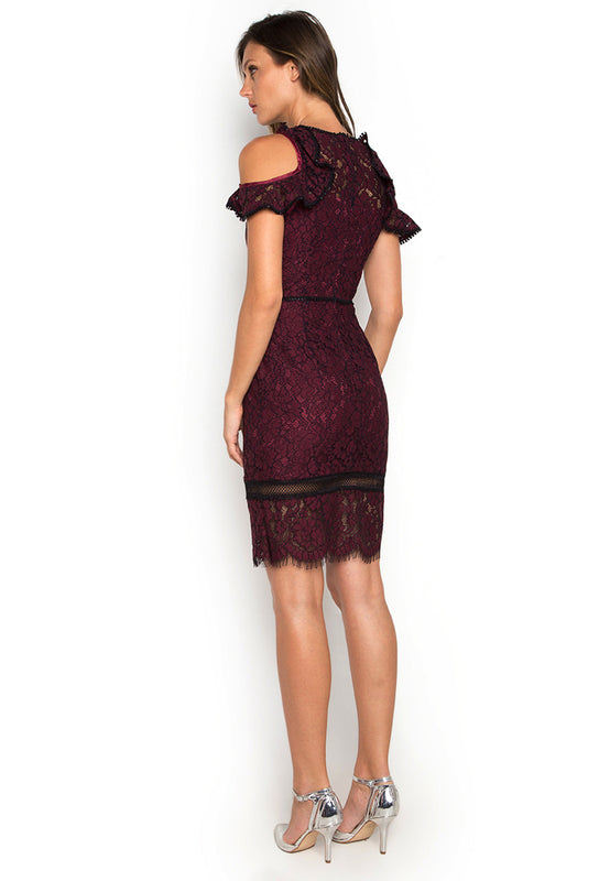 Ruffled Wine Lace Dress backside