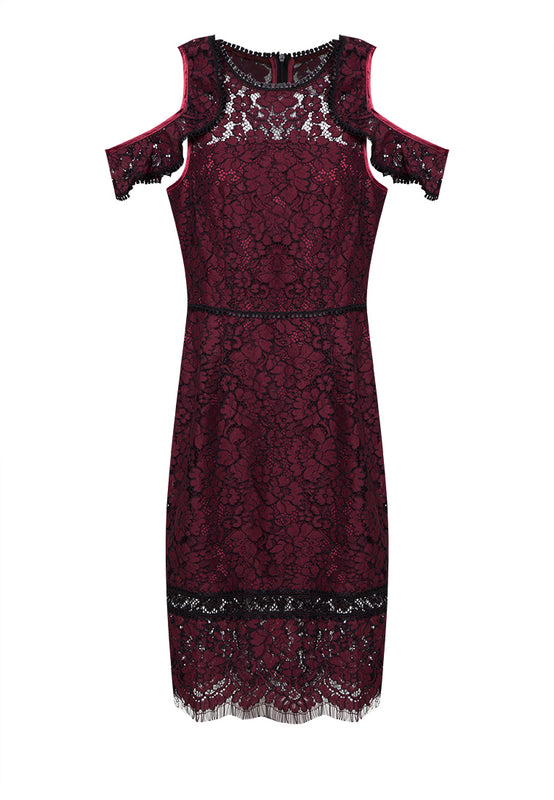 Ruffled Wine Lace Dress nomodel