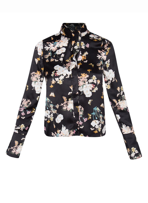 Mineko Black Floral Silk Top