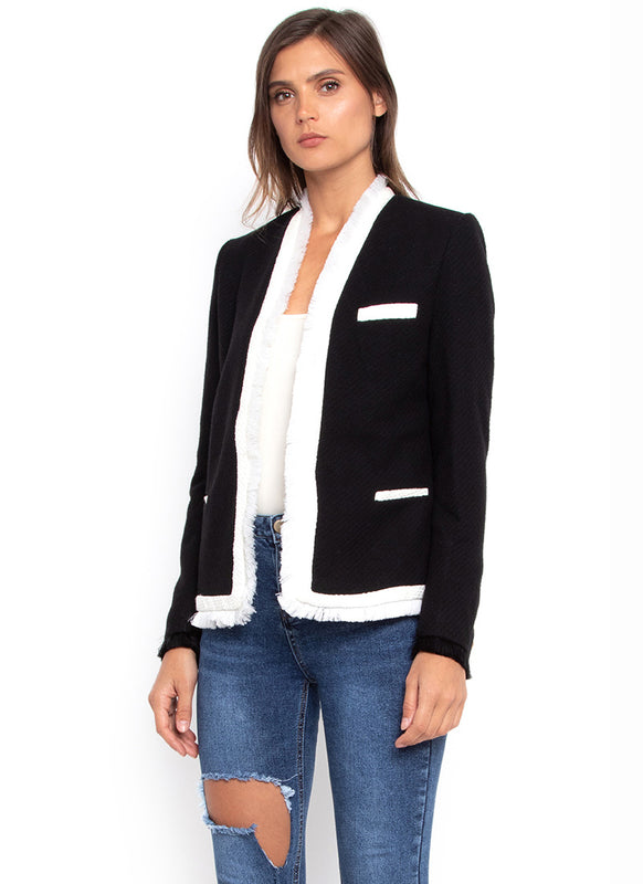 Black and White Fringed Blazer