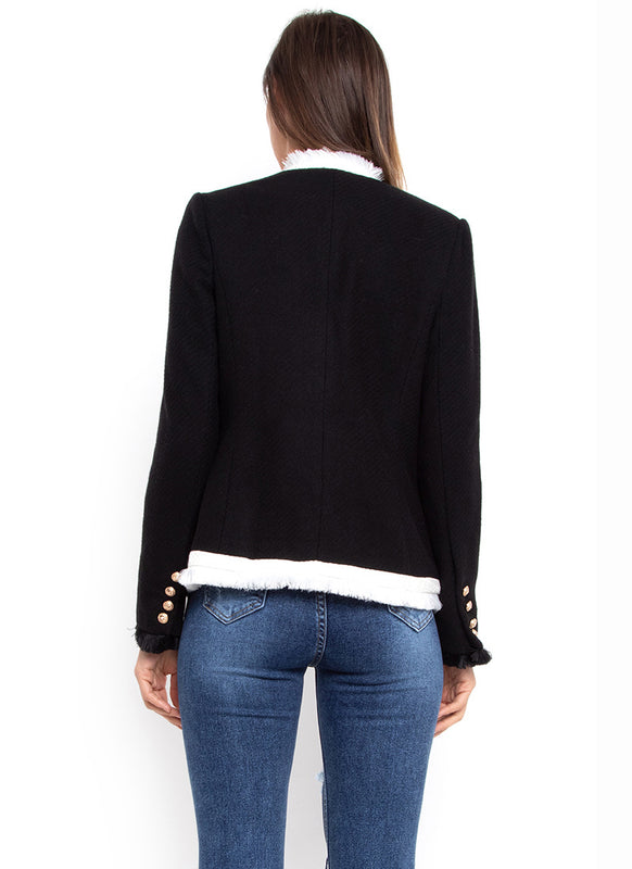 Black and White Fringed Blazer