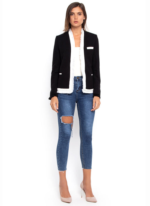 Black and White Fringed Blazer