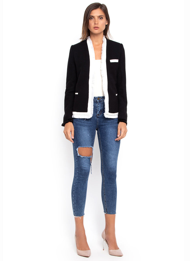 Black and White Fringed Blazer
