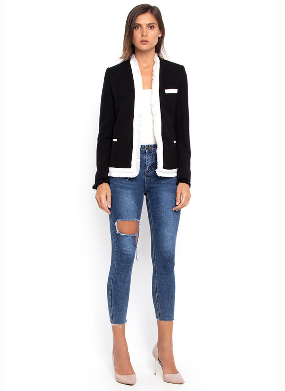 Black and White Fringed Blazer