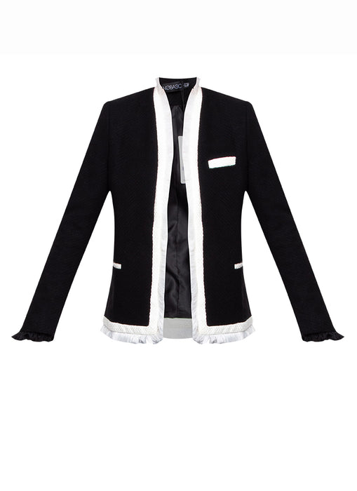 Black and White Fringed Blazer