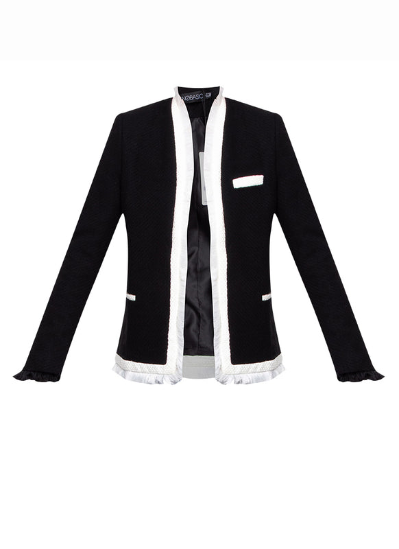 Black and White Fringed Blazer