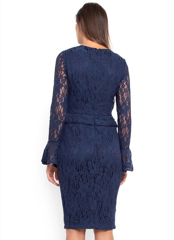 Navy Ruffle Lace Dress
