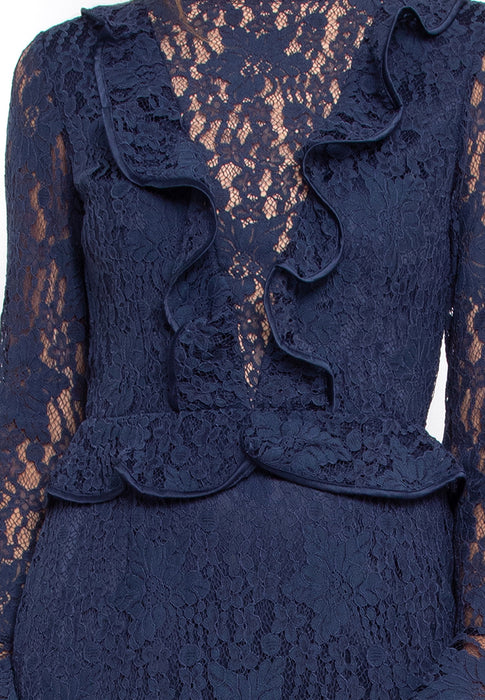Navy Ruffle Lace Dress