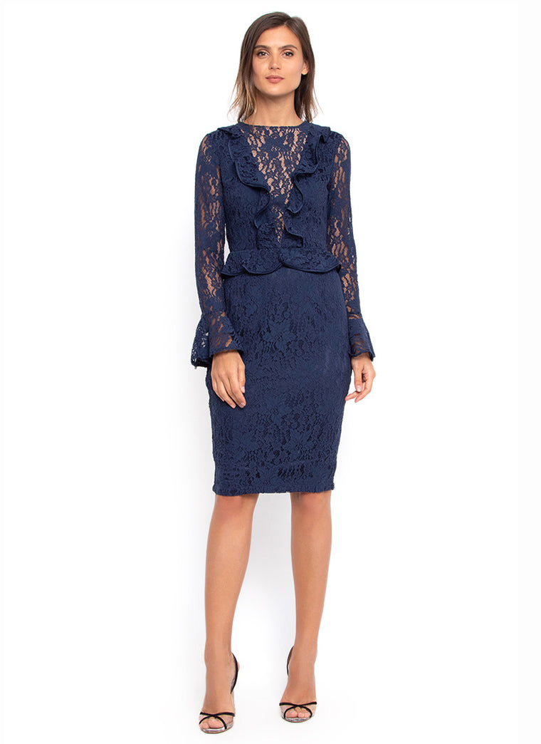 Navy Ruffle Lace Dress