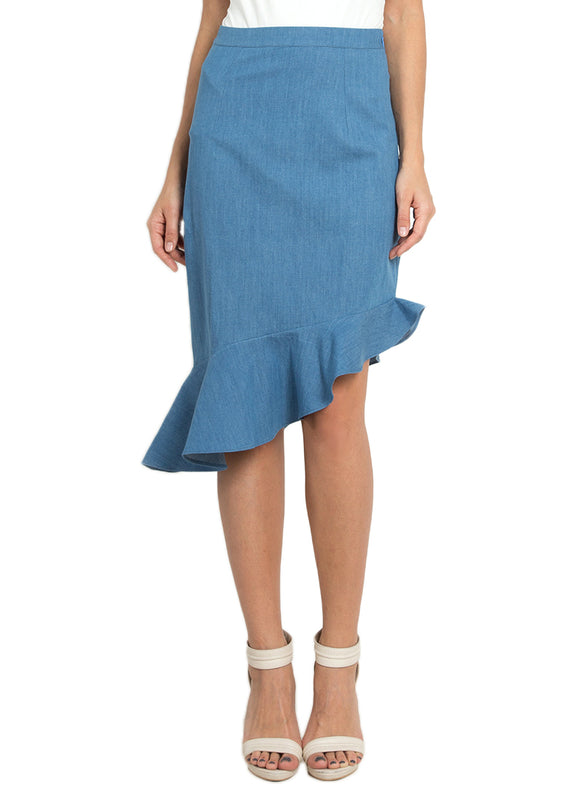 Denim Flounce Asymmetric Skirt