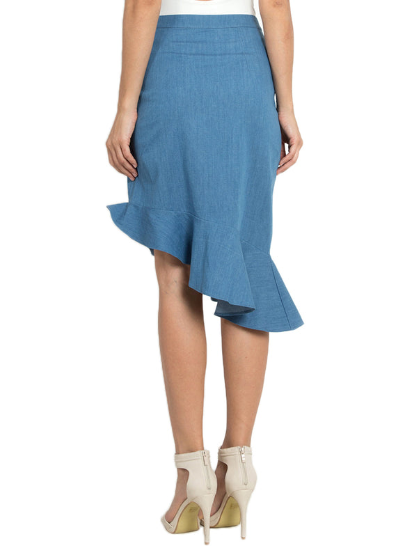 Denim Flounce Asymmetric Skirt