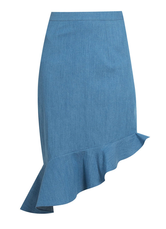 Denim Flounce Asymmetric Skirt