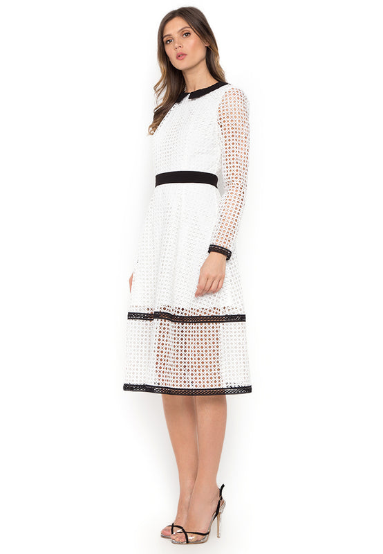 White Contrast Crochet Midi Dress