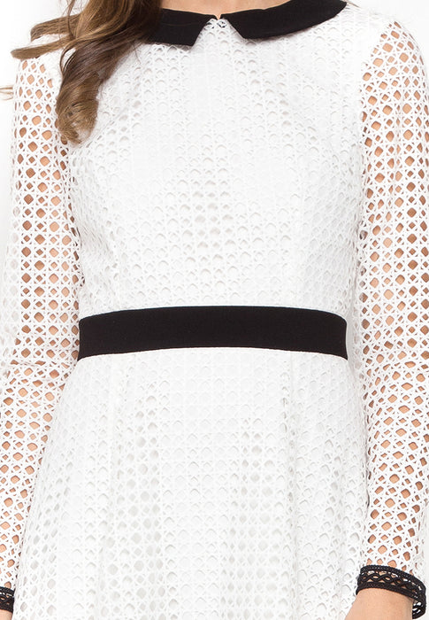 White Contrast Crochet Midi Dress