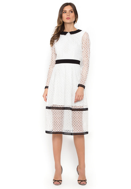 White Contrast Crochet Midi Dress