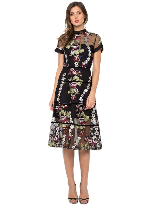 Cheongsam Embroidered Sheer Dress
