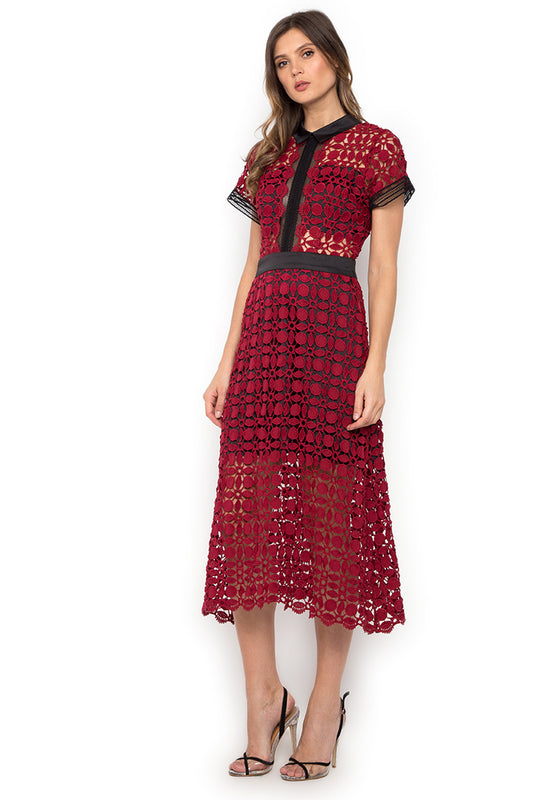 Red Hollow Out Crochet Long Dress