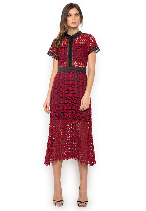 Red Hollow Out Crochet Long Dress