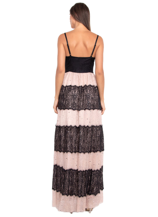 Contrast Laced Mesh Slip Long Dress