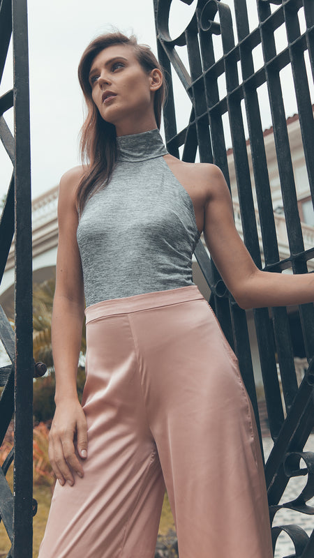 High Neck Knitted Bodysuit outdoor front