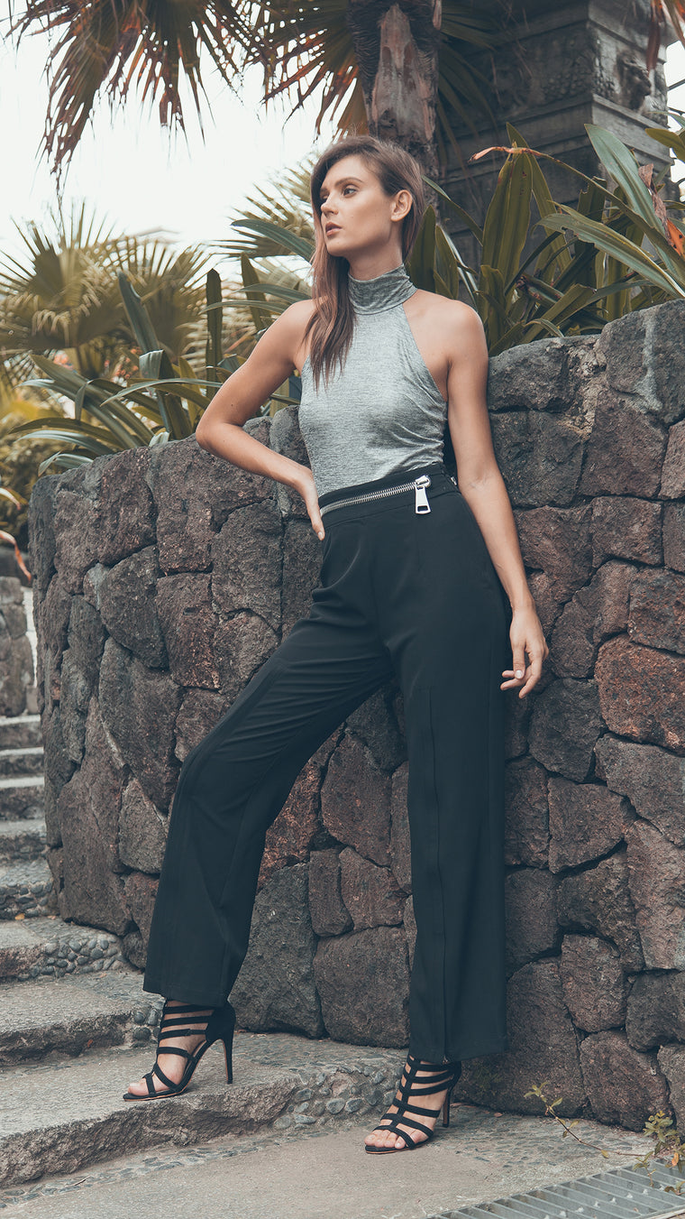 High Neck Knitted Bodysuit outdoor front