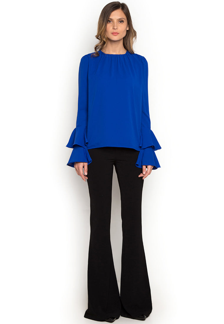 Victoria Blue Ruffled Sleeve Top