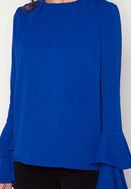 Victoria Blue Ruffled Sleeve Top
